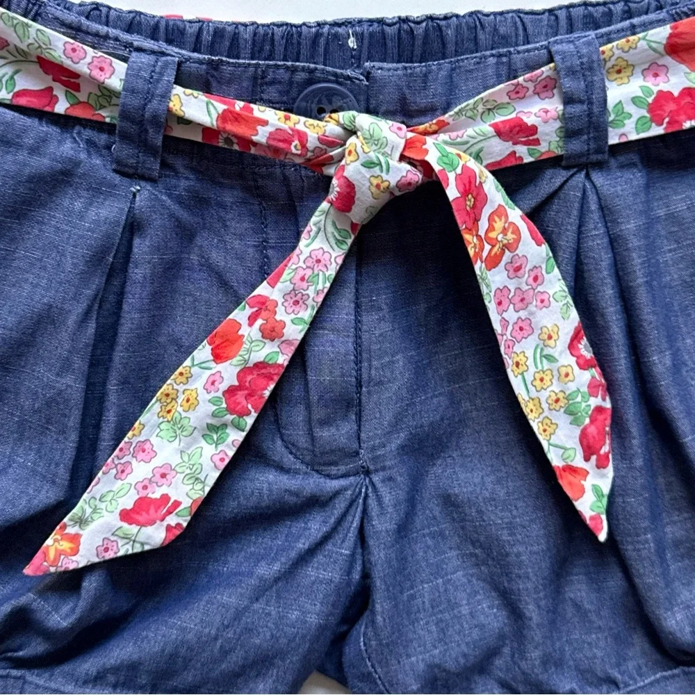 Jacadi Girls Liberty Floral Belted Denim Shorts - Size 2Y - Picture 2 of 10